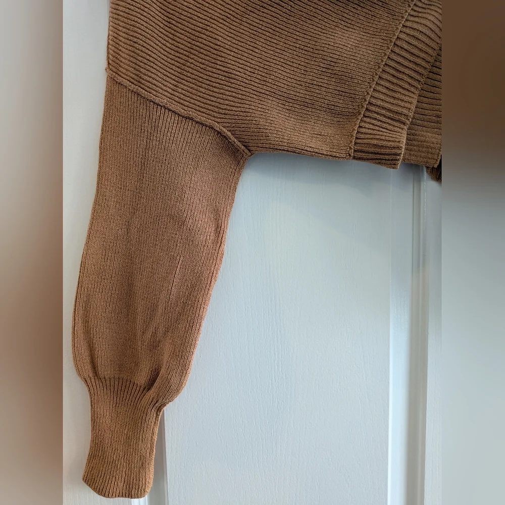 Free People Easy Street Crop Pullover Ribbed Knit Sweater Camel Tan Size S